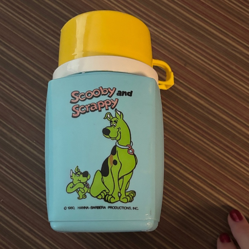 Vintage Scooby and Scrappy Thermos with Yellow Lid